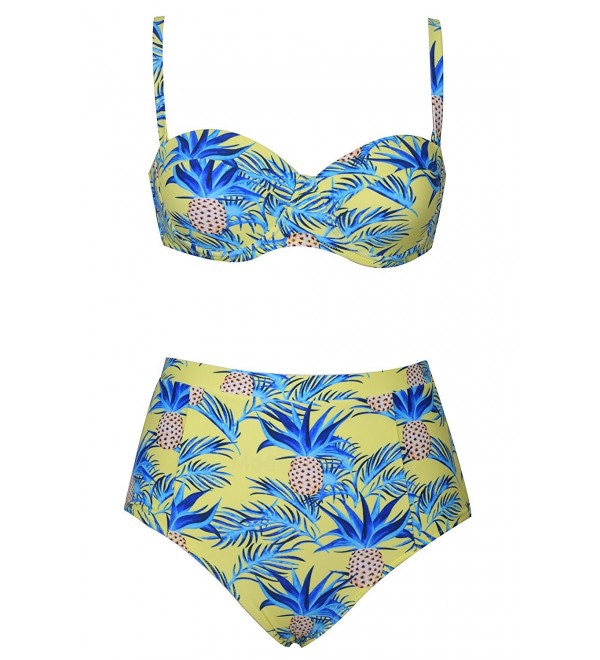 Fashion Women S Pineapple Printing High Waisted Swimsuit Bikini Set