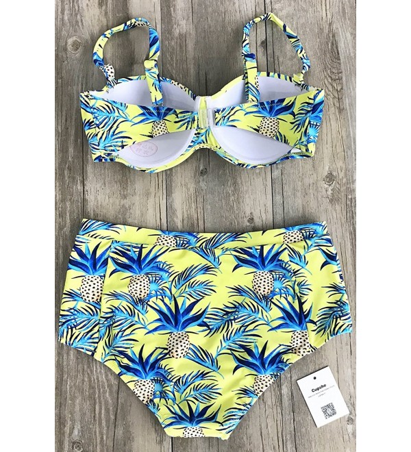 Fashion Women S Pineapple Printing High Waisted Swimsuit Bikini Set