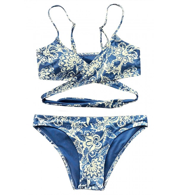 Fashion Women S Floral Printing Crisscross Halter Padding Bikini Set