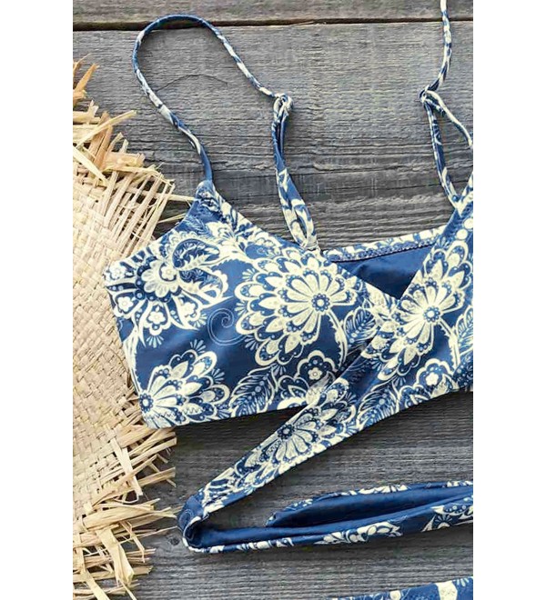 Fashion Women S Floral Printing Crisscross Halter Padding Bikini Set