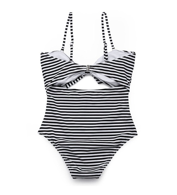 Striped Front Bow One Piece Swimsuit- Cut Out Bathing Suits For Women ...