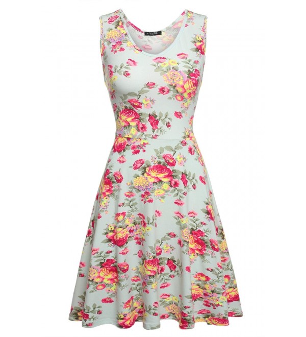 Womens Casual Fit and Flare Floral Sleeveless Party Evening Cocktail ...
