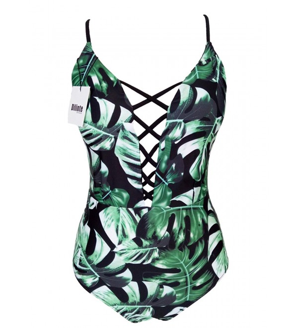 One Piece Swimwear Front Strappy Cross Women's Swimsuit Floral Print ...