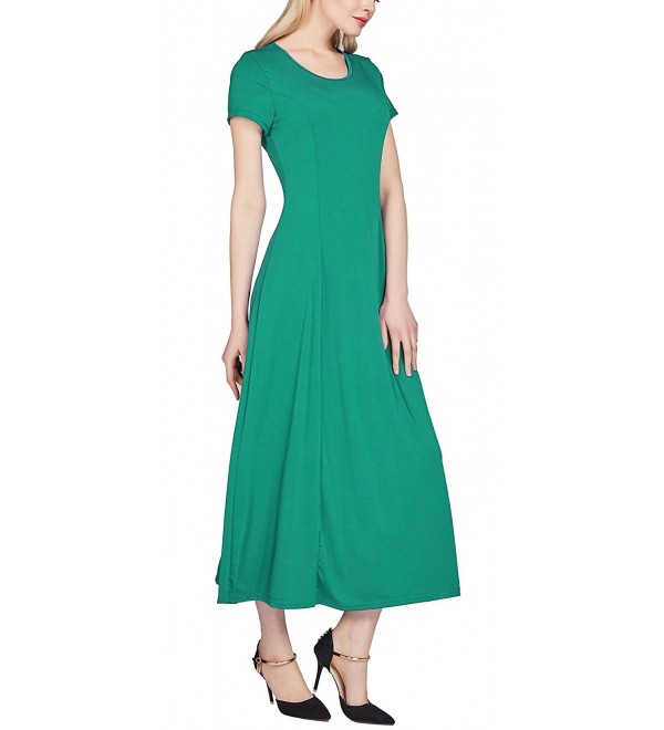 Women's Solid Color Short Sleeve Plus Size Flare Long Dress - Green ...