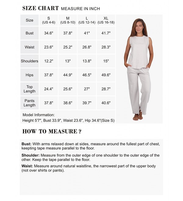 Women's Cotton Pajama Set Sleeveless Sleepwear PJ With Long Pants ...