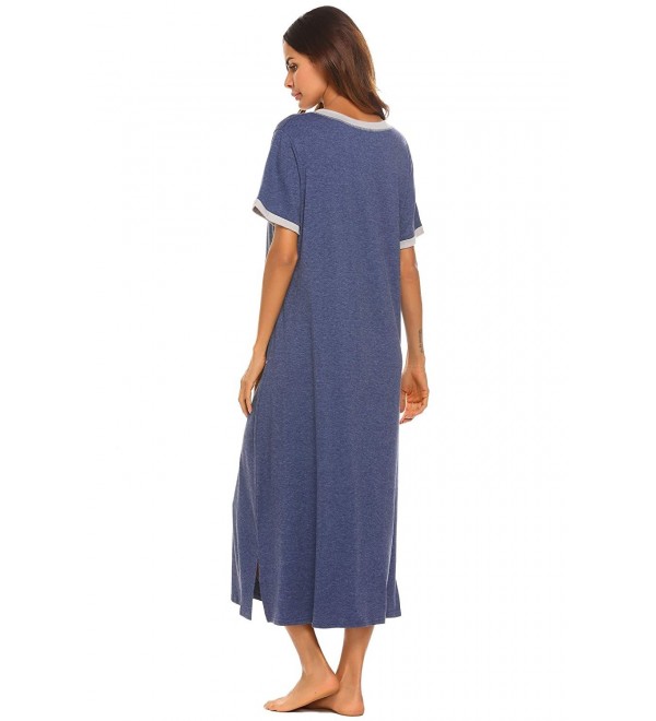 Women's Loose Soft V-Neck Full Length Sleep Dress With Pockets Pajamas ...