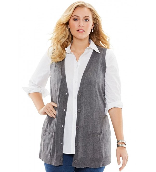 Women's Plus Size Fine Gauge Long Sweater Vest - Charcoal Heather Grey ...
