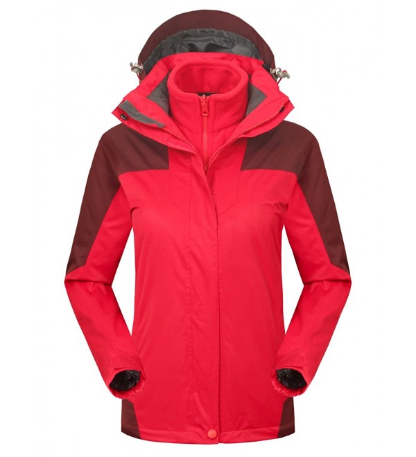 Women's Waterproof Rain Jacket Fleece Snow Ski Winter Coat - Red ...