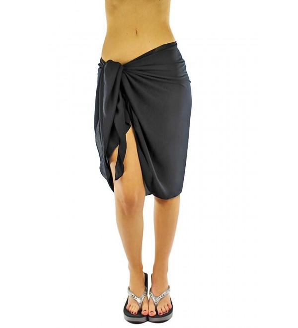 Sheer Knee Length Cover Up Sarong Wrap for Women - Black - CK1146Z9WZB