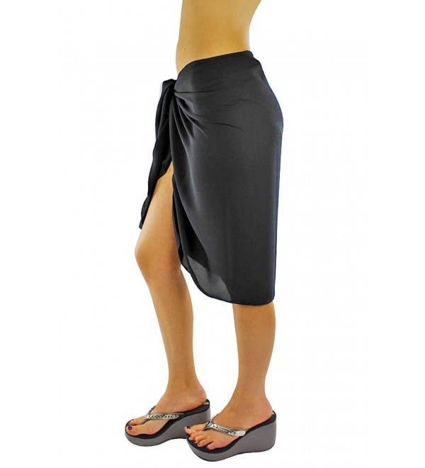 Sheer Knee Length Cover Up Sarong Wrap for Women - Black - CK1146Z9WZB