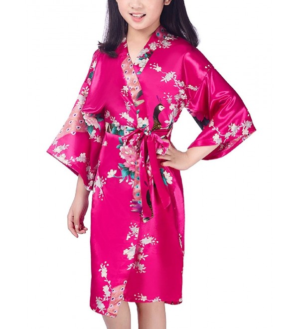 Girls' Peacock Satin Kimono Robe Bathrobe Nightgown For Spa Party ...