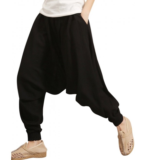 Women's Elastic Waist Drop Crotch Harem Pants - Black - CA17YDNIC3Z