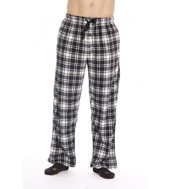 Microfleece Men's Plaid Pajama Pants With Pockets - Black & White Plaid ...