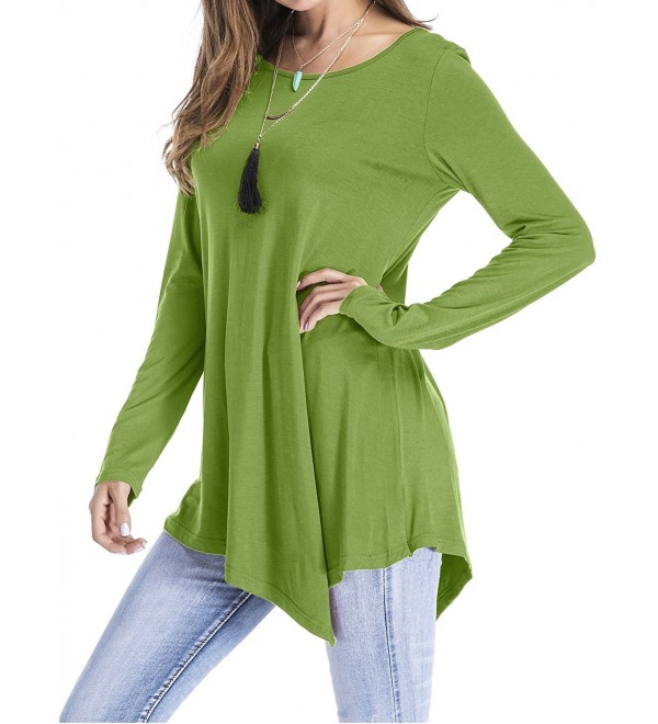 Women's Handkerchief Hem Long Sleeve Swing Loose Tunic Tops - Green ...