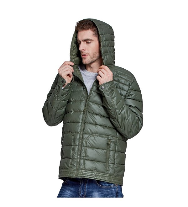 Mens Premium Goose Down Jacket Packable Lightweight Down Coat With Detachable Hood Green 1022