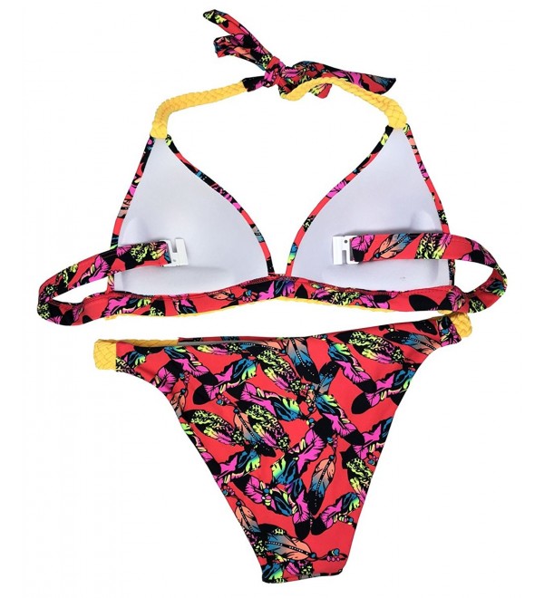 Women's Brazilian Braided Halter Padding Bikini Set 2 Piece Patchwork ...