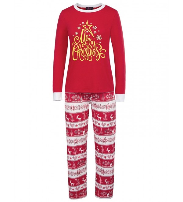 Women Pajama Sets With Snowflake Reindeer Print Pants ZE0124 - Red ...