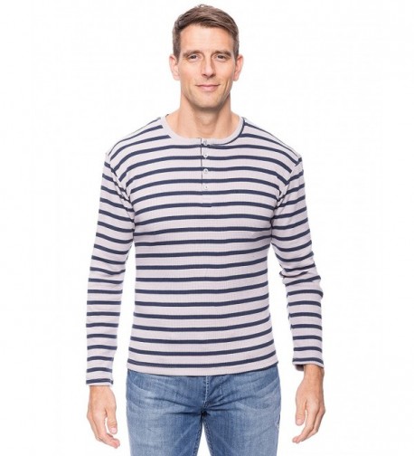 Mens Solid Thermal Henley Long Sleeve T-shirts - Stripes Heather Grey ...