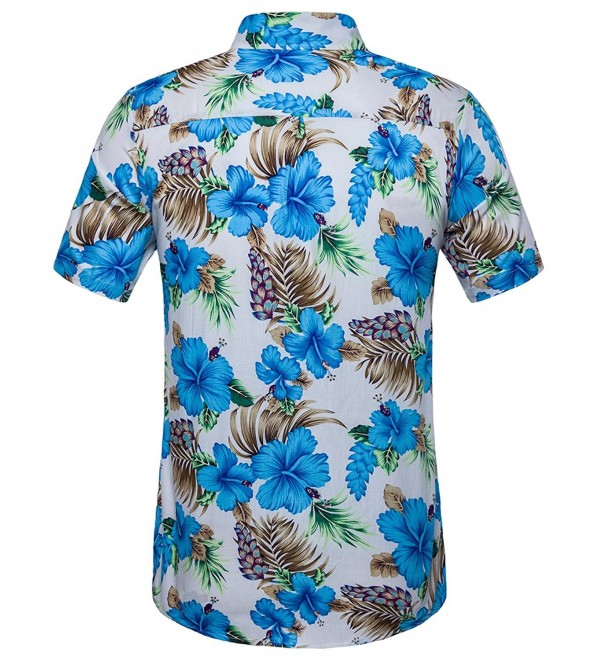 Men's Hawaiian Flower Print Casual Button Down Short Sleeve Shirt ...