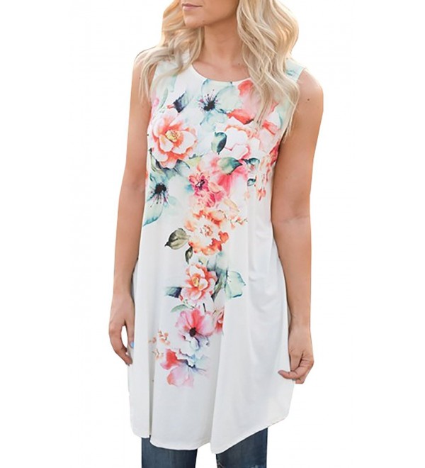 Floral Print Tank Tops Mini Dress- Women's Sleeveless Round Neck Loose ...
