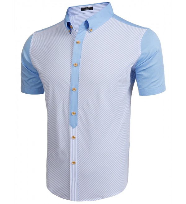 Mens Striped Short Sleeve Button Down Shirts Dress Shirt - Clear Blue ...