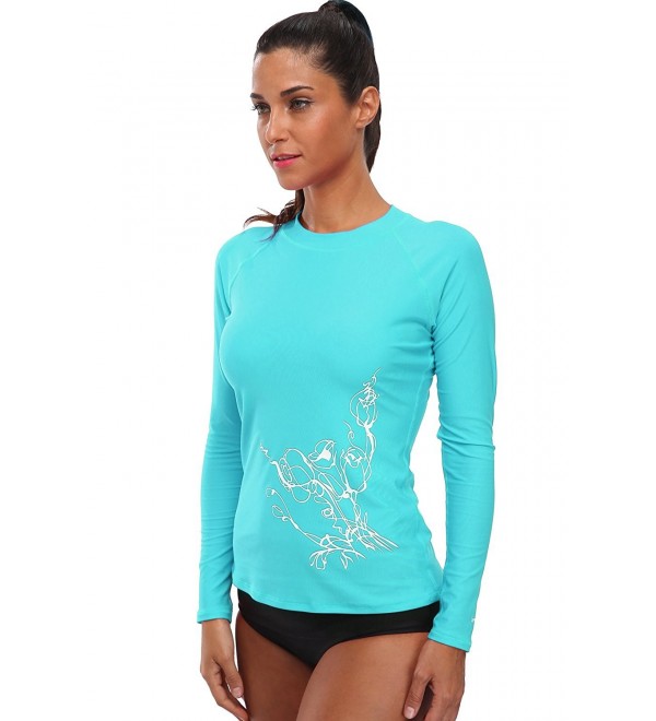 Womens Long Sleeve Rashguard Swimwear UPF 50+ Rash Guard Athletic Tops ...