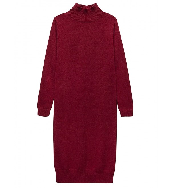 Women's Long Sleeve Knitted Casual Mock Turtleneck Sweater Dress ...