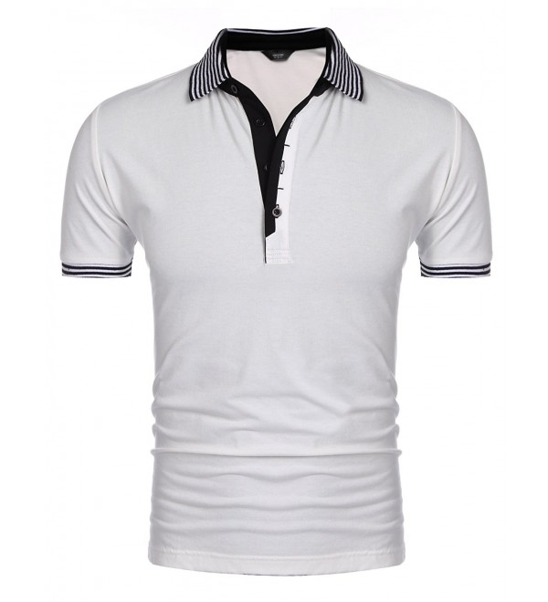 Men's Polo Shirt Short Sleeve Causal Striped Collar Classic Fit Cotton ...
