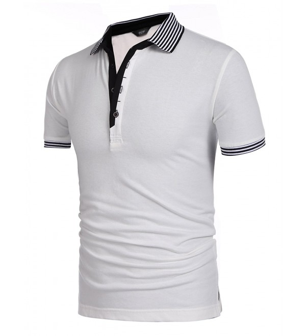 Men's Polo Shirt Short Sleeve Causal Striped Collar Classic Fit Cotton ...