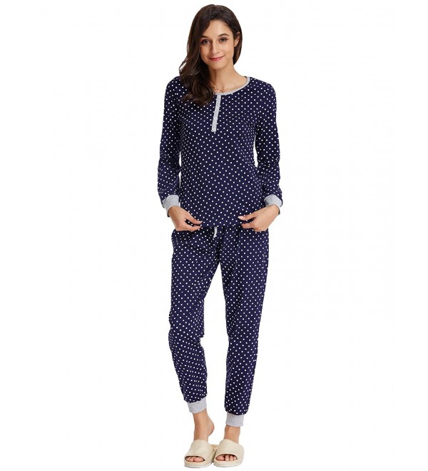 Women Pajamas Sets Polka Dots Long Sleeve Scoop Neck Sleepwear ZE0102 ...