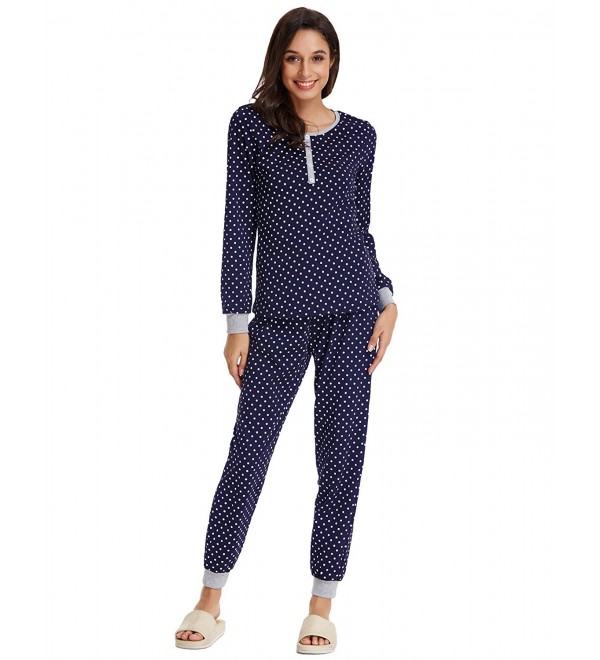 Women Pajamas Sets Polka Dots Long Sleeve Scoop Neck Sleepwear ZE0102 ...