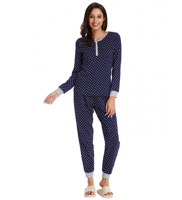 Women Pajamas Sets Polka Dots Long Sleeve Scoop Neck Sleepwear ZE0102 ...