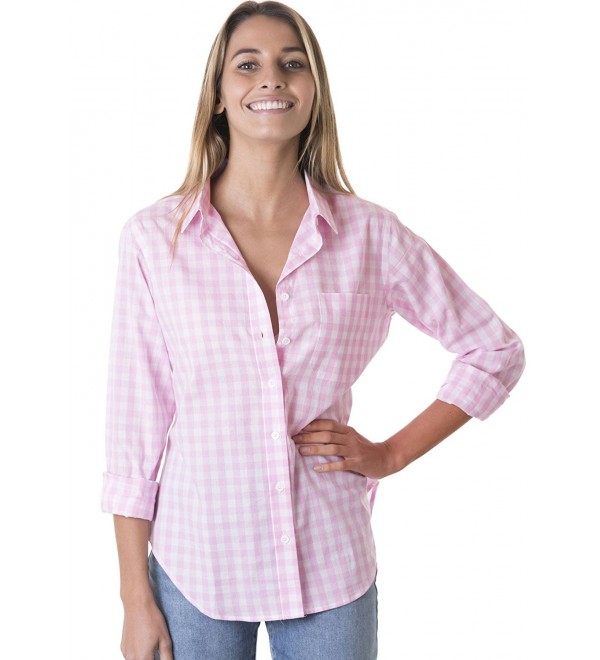 Women's Gingham Checkered Casual Button-Down Shirt Go Preppy - Soft ...