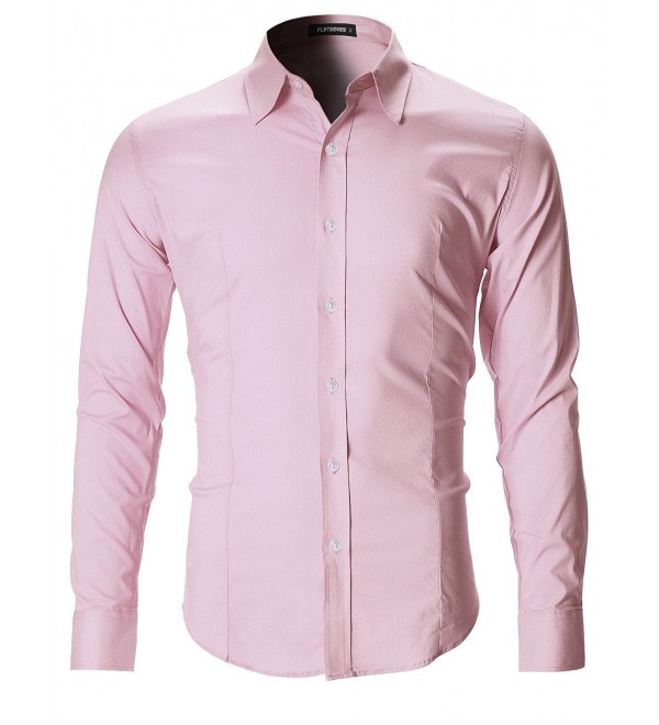 Mens Casual Button Up Shirts Cotton Slim Fit - Pink - CG12N84YJ33