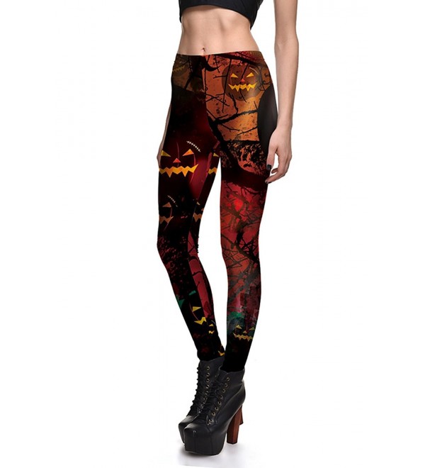 Creepy Halloween Pumpkins Print Skinny Leggings Breathable High Waisted