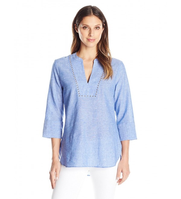 Women's Linen Tunic - Blue/White - CL17Z6H685G