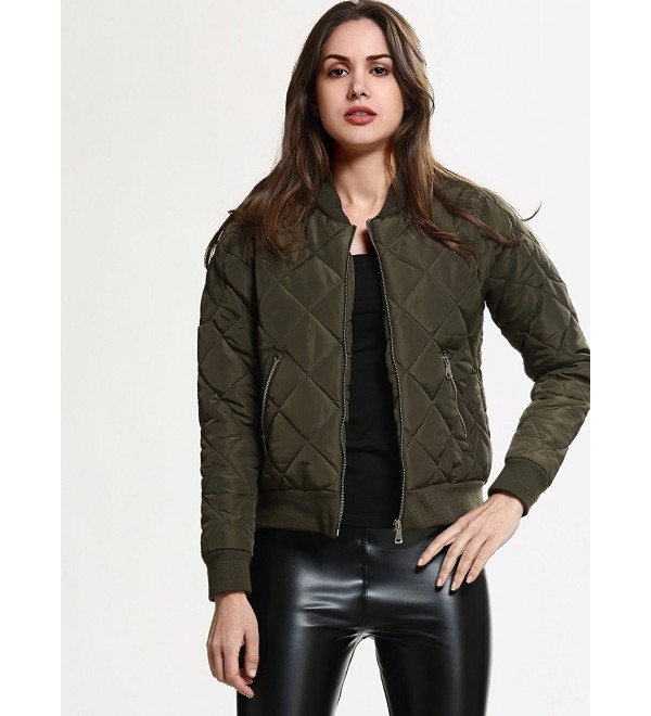 Women's Short Zip-Up Quilted Padded Bike Coat Bomber Jacket Outerwear ...