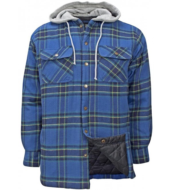 Men's Flannel Plaid Hooded Snap Front Insulated Jacket - Green Plaid ...