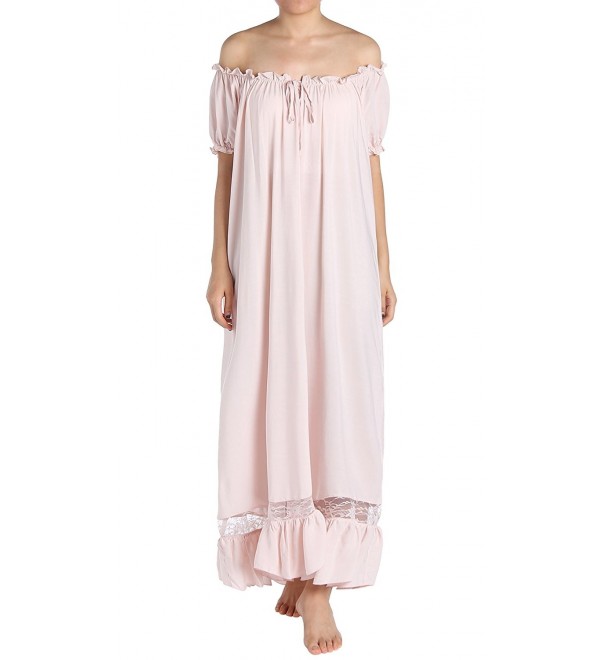 Womens Sleepwear Off The Shoulder Victorian Nightgown Pink Cq12o1g6a83