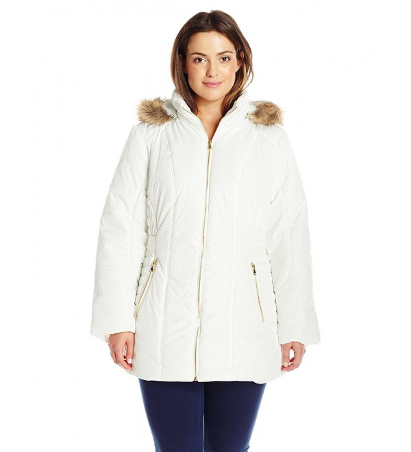 Juniors' Plus-Size Puffer Jacket With Faux-Fur Hood - Snow White ...