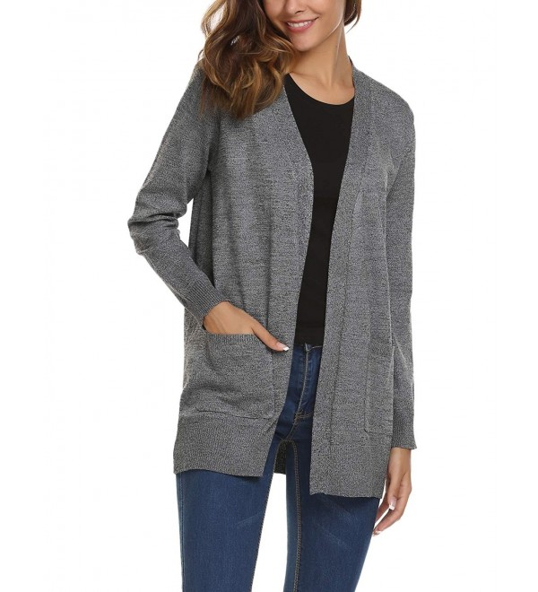 Women's Open Front Knit Cardigan Sweater With Pockets - Drak Gray ...