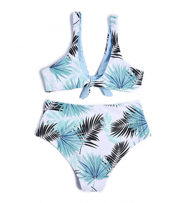 High Waisted Tie Front Bikini- Tropical Print Padded Swimsuits For ...