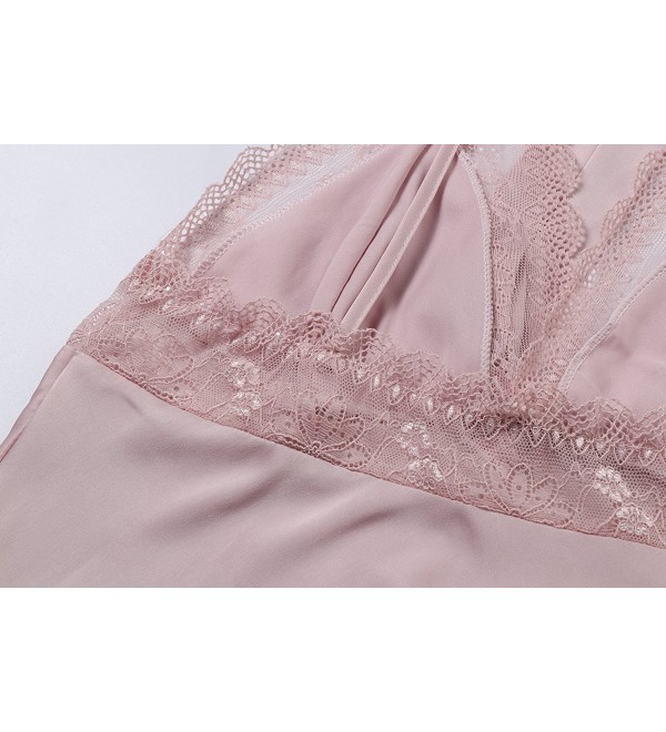 Women's Satin Lace Full Slip Chemise Silk Nightgown Sleepwear - Pink ...