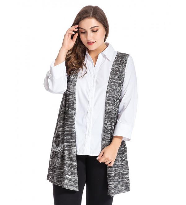 Women's Plus Size Melange Knit Vest Cardigan Style With Pockets US14-30 ...