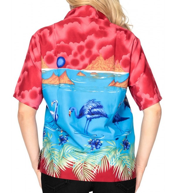 Women Hawaiian Shirt Blouses Beach Top Tank Casual Aloha Holiday Sport Boho Bright Red Blue