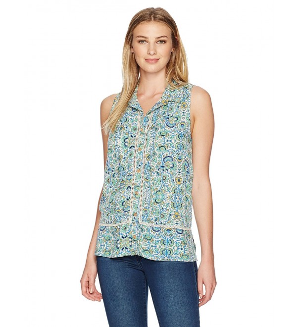 Women's Button up Collared Slvless Tank - shamrock - CA17YZLD6A5