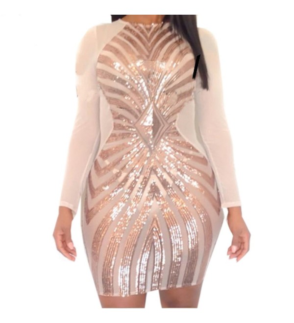 Pins Sexy Rose Gold Plus Size Bodycon Dress Women Sequin Geometric