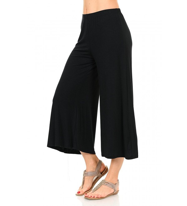 Women's Elastic Waist Jersey Culottes Pants - Black - CP12O095M9U