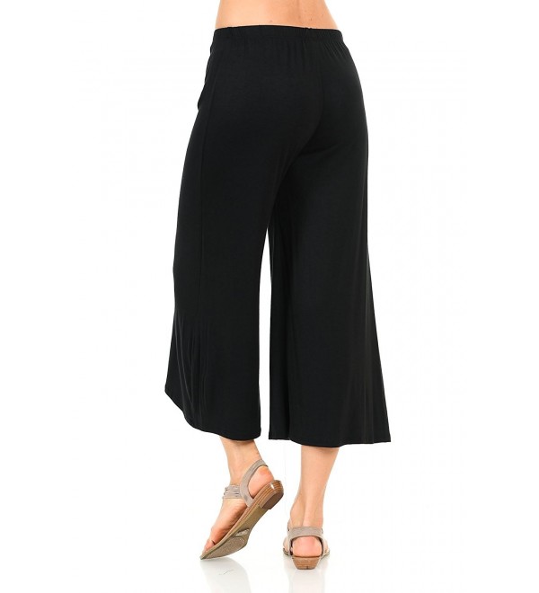 Women's Elastic Waist Jersey Culottes Pants - Black - CP12O095M9U