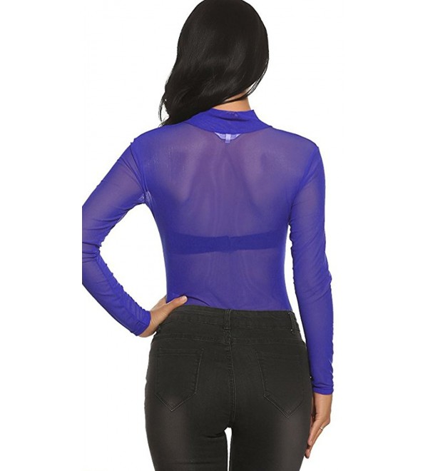 Sweetngiht Women Sexy Long Sleeve Sheer Mesh Leotard Bodysuit Tops